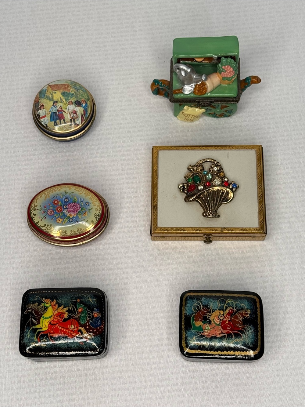 Bundle of Small Trinket Boxes with Antique Jeweled Powder Box